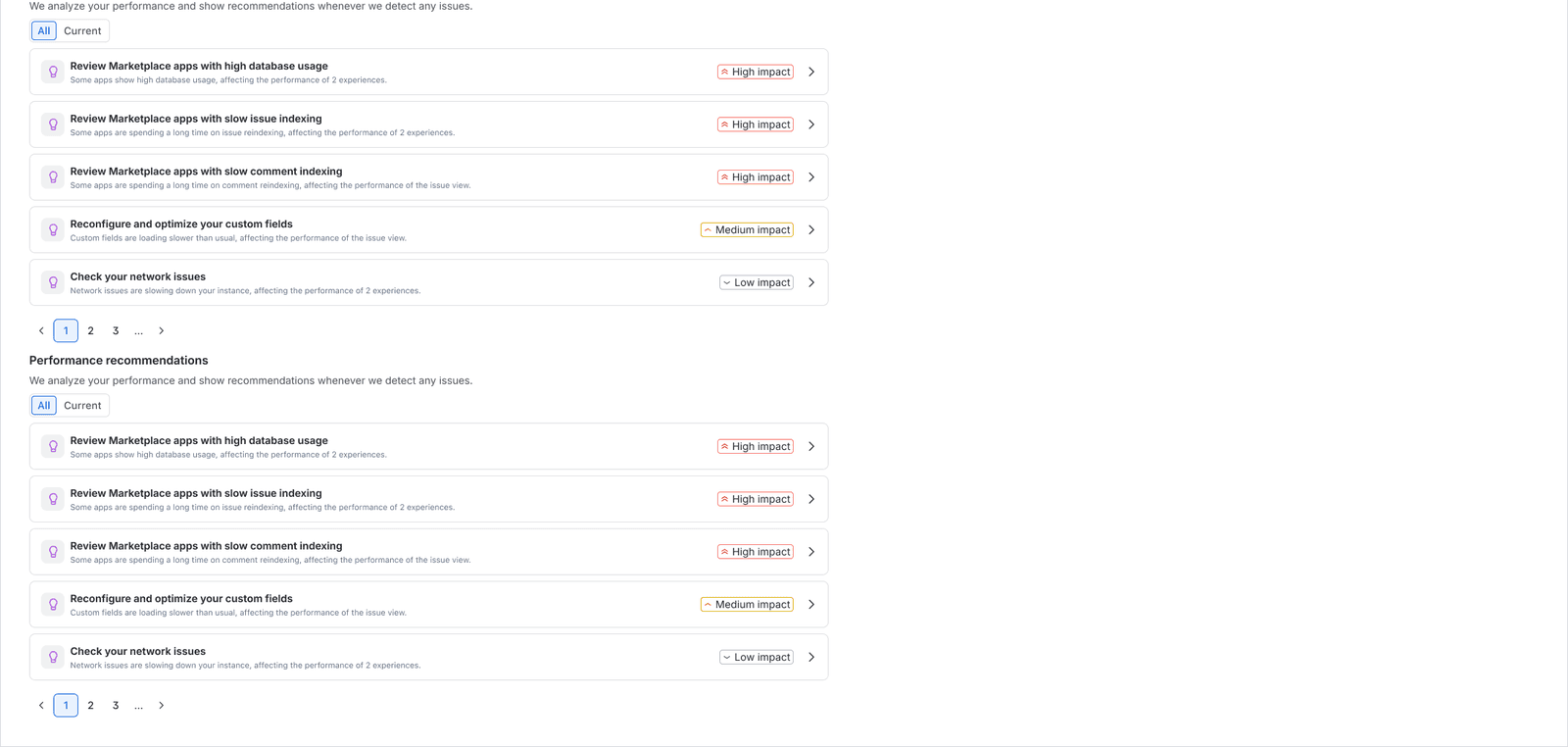The earlier recommendations panel filtered by a 24 hour window